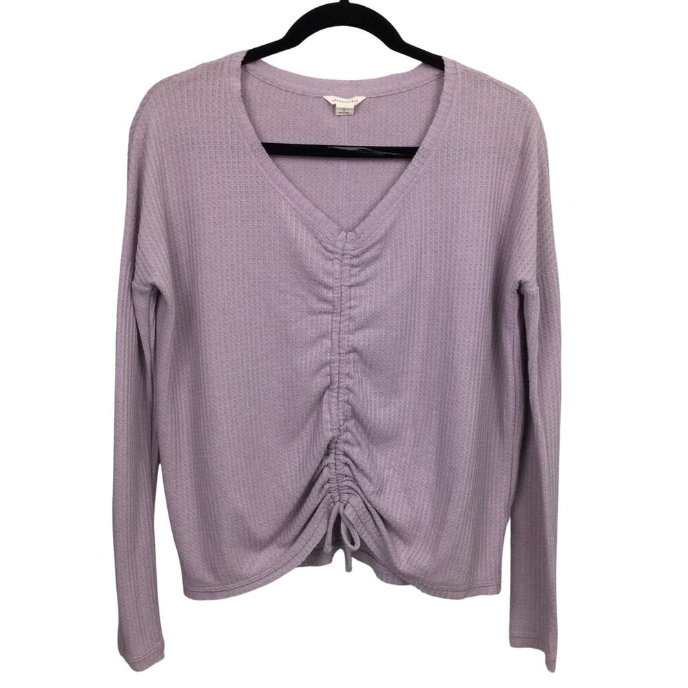 Aeropostale Minimalist Feminine V-neck Cinch Front Long Sleeve Dainty Knit Top S